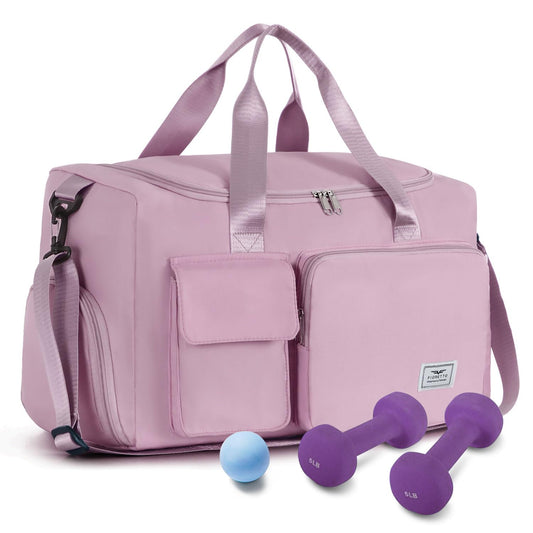FIORETTO Women's Water-Resistant Gym Duffle Bag with Shoes Compartment, 37L Capacity, Multi-Functional, Ideal for Travel, Gym, Sports, Weekender, Pink