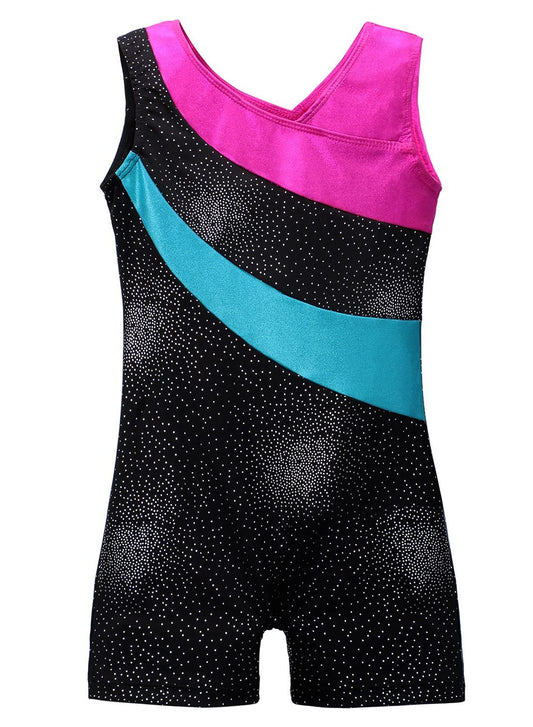 DAXIANG Gymnastics Leotards for Girls Gymnastics Outfit Black Shorts Dance Unitard Hot Blue Pink Stars 3-4Y